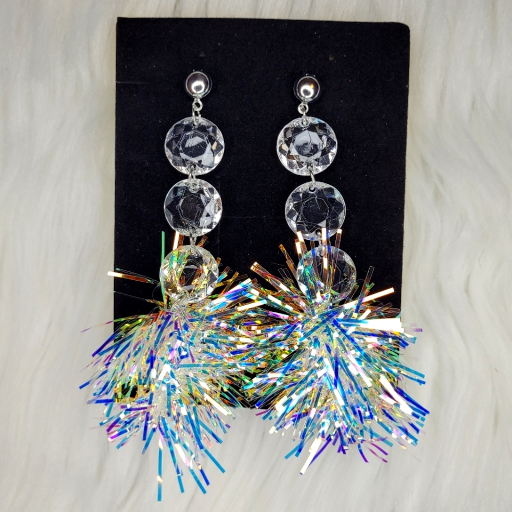 Rhinestone Pom Pom Earrings